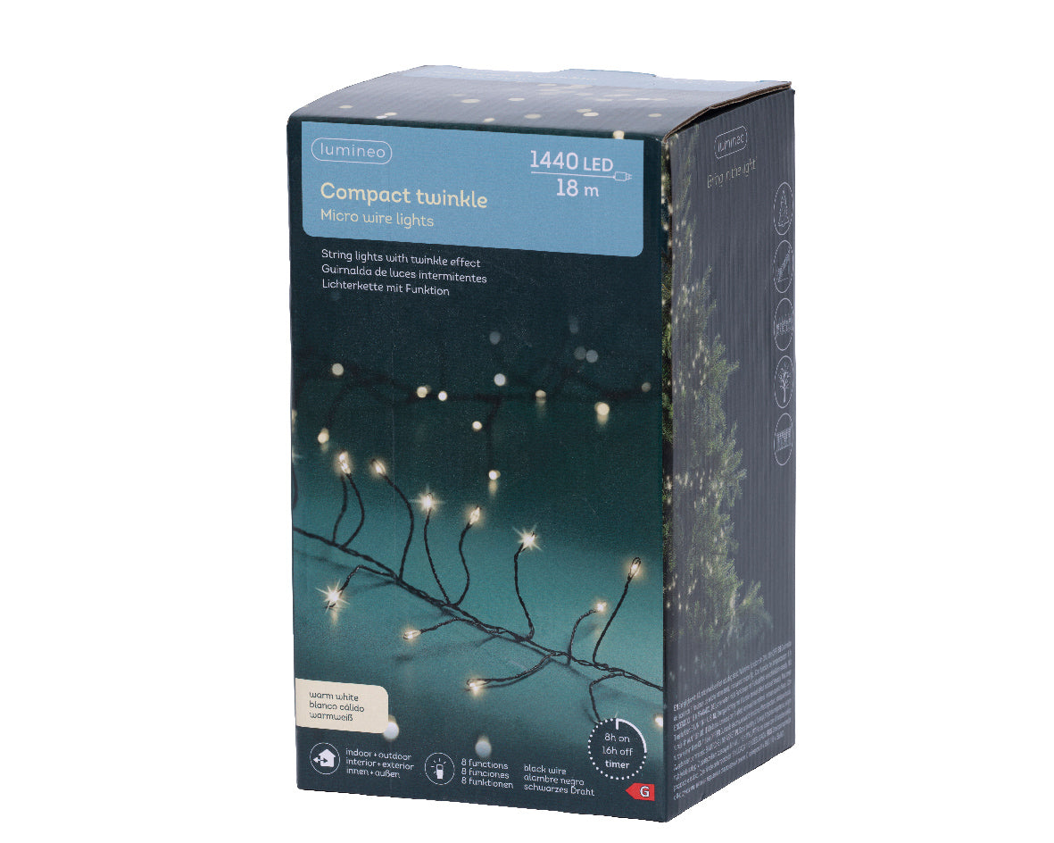 Klasyczne lampki LED 1440L – 18 m ciepła biel 8 funkcji