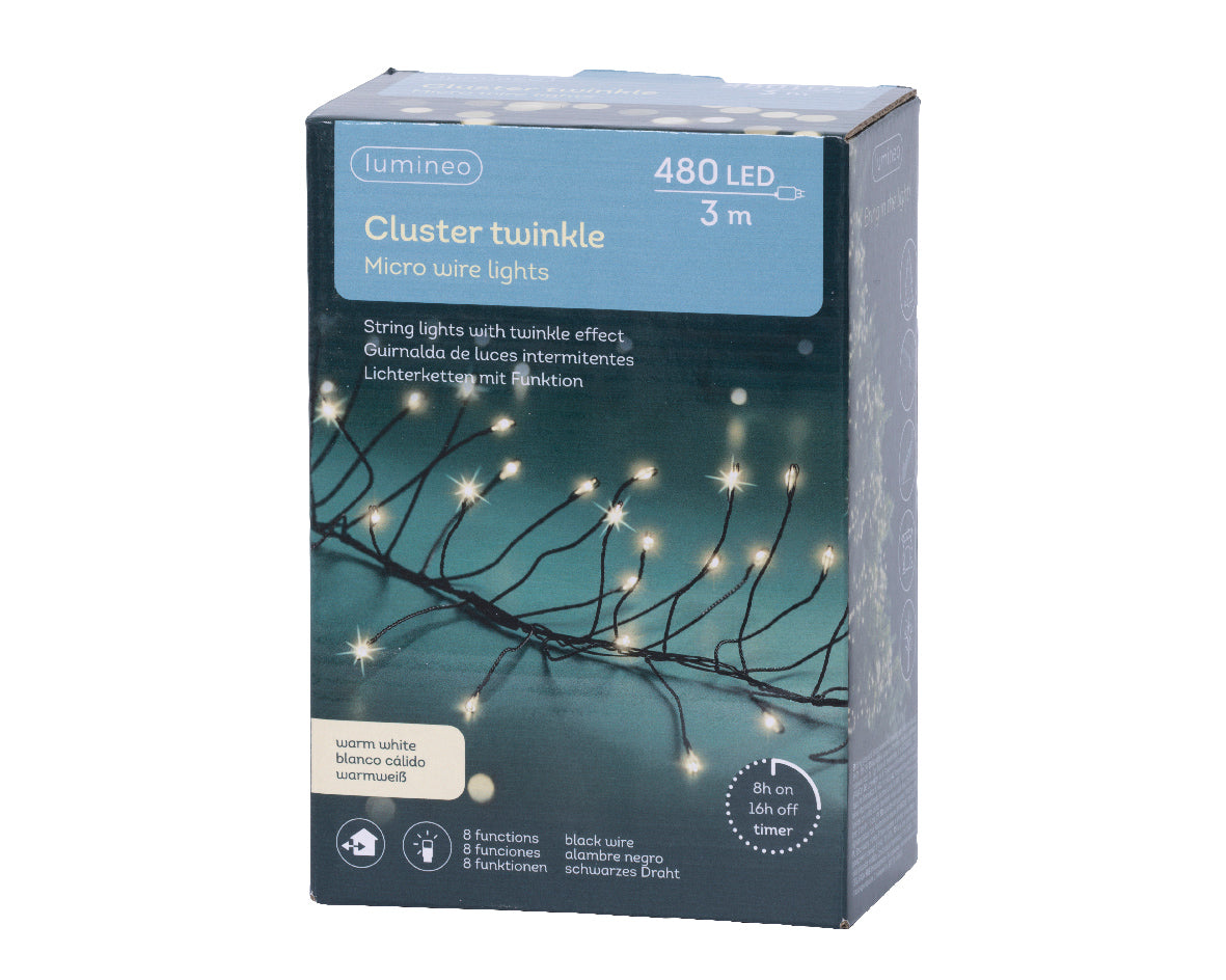 Jeżyki LED – super gęste 3m, czarny przewód, ciepła biel