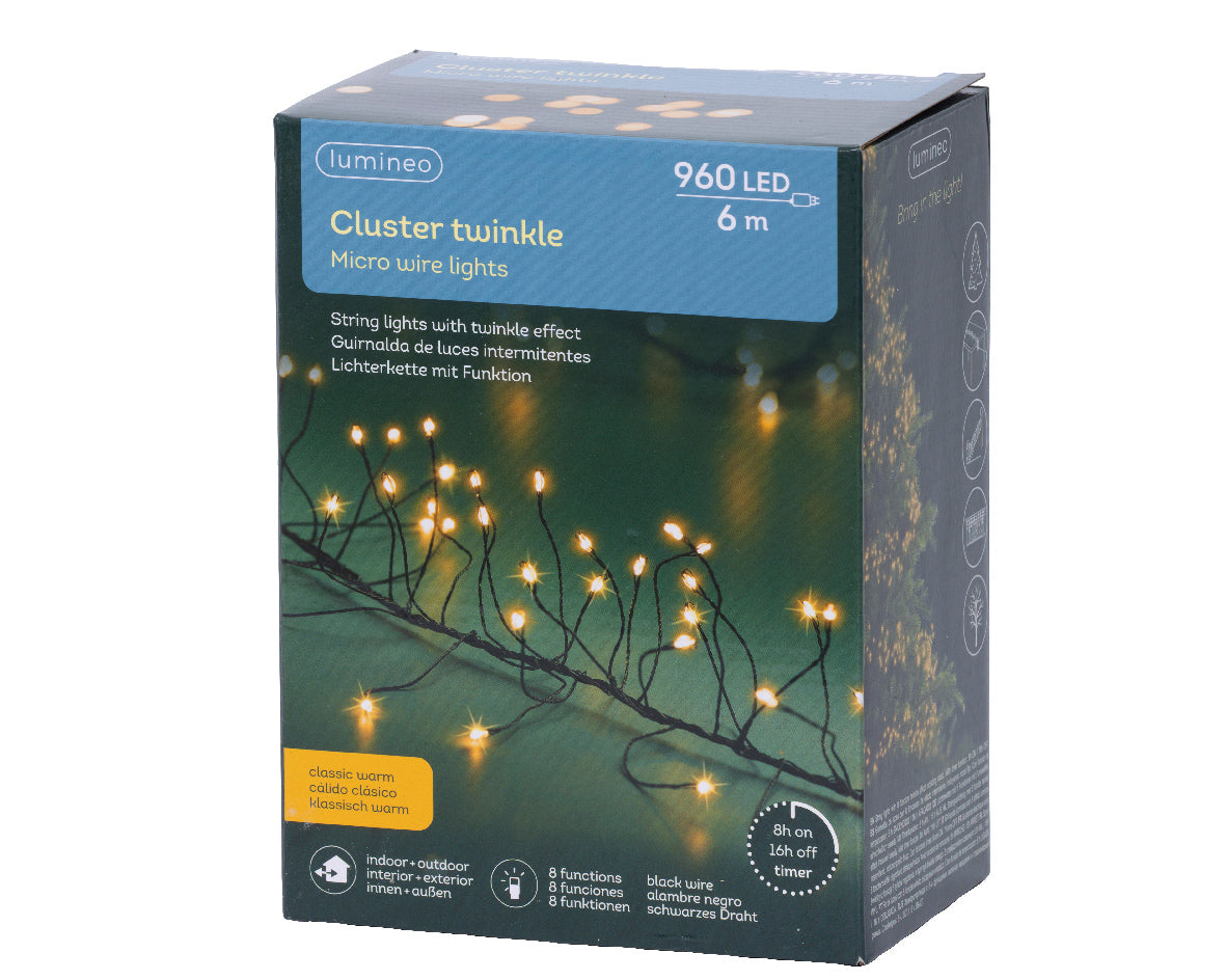 Jeżyki LED – super gęste 6m, czarny przewód (klasyczny ciepły kolor)