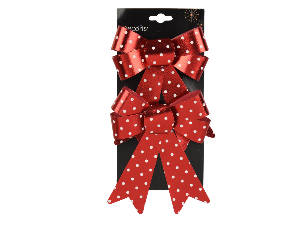 Zestaw 2 kokard 18 cm – czerwone w białe kropki