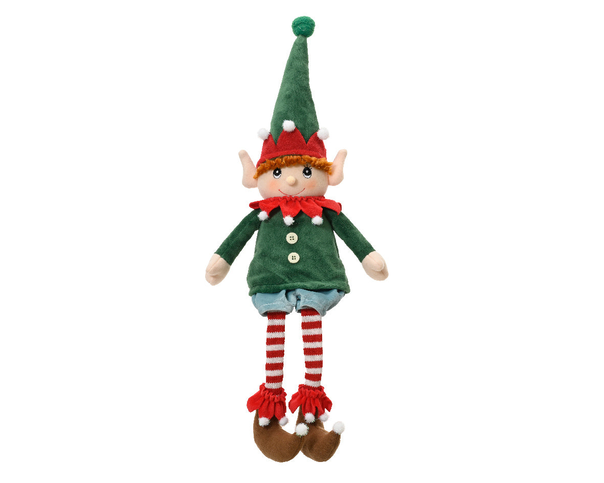 Pluszowy siedzący elf świąteczny 60 cm z wiszącymi nogami