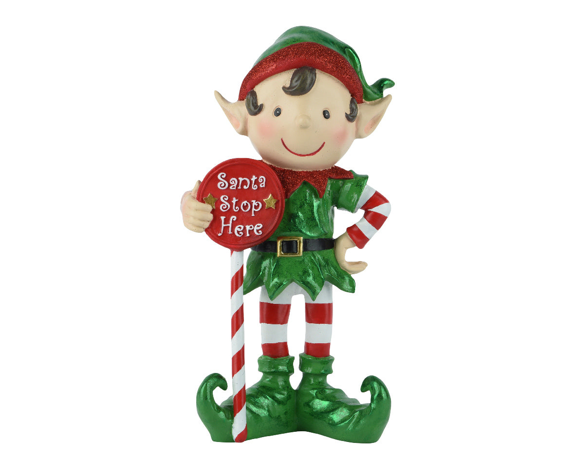 Dekoracyjny elf świąteczny XXL 44 cm z tabliczką "Elf stop here"