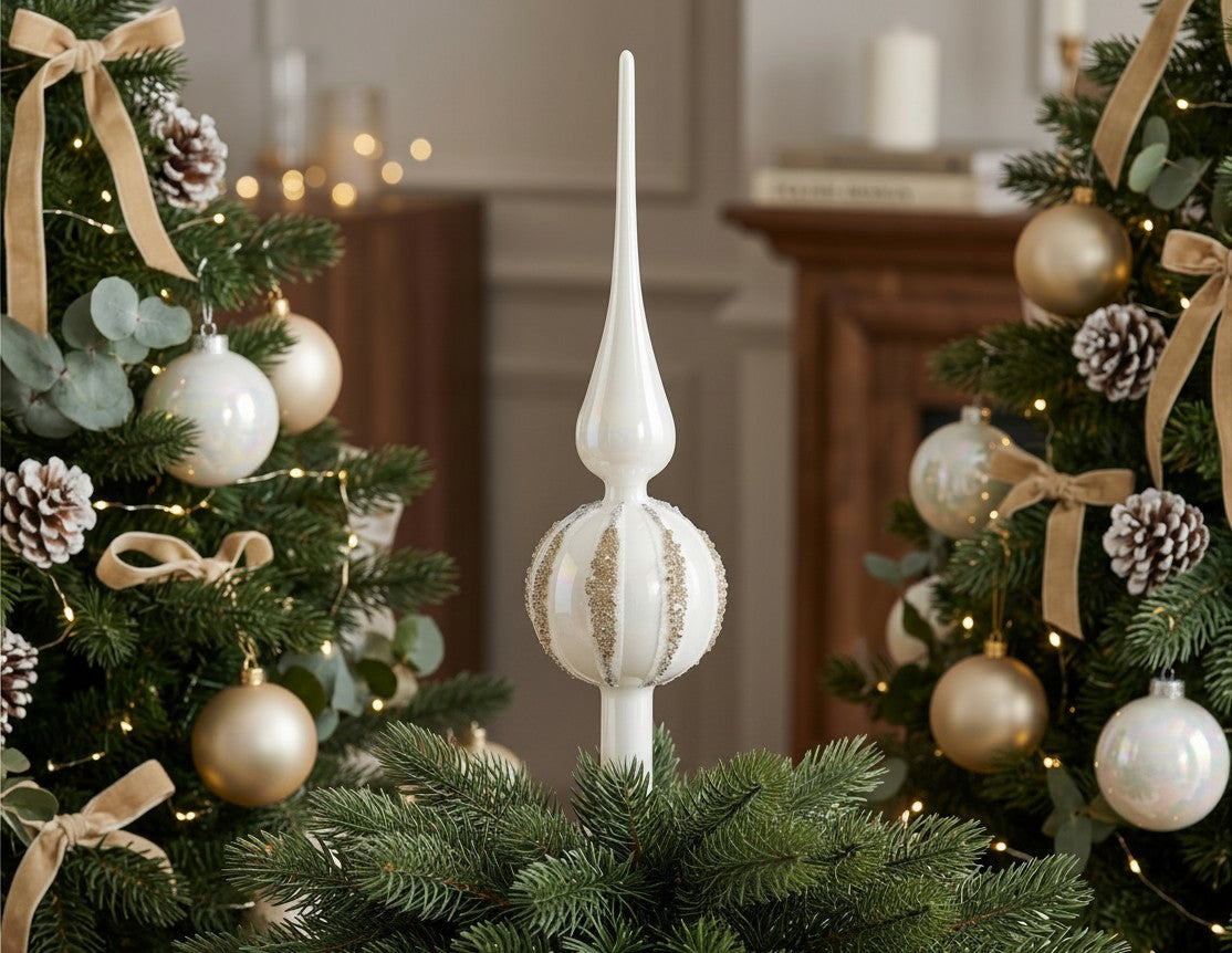 Szpic choinkowy emaliowany z brokatem 31 cm – szklany