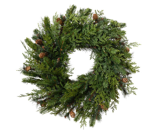 Wieniec świąteczny „Cyprus” – 60 cm, zielony z szyszkami