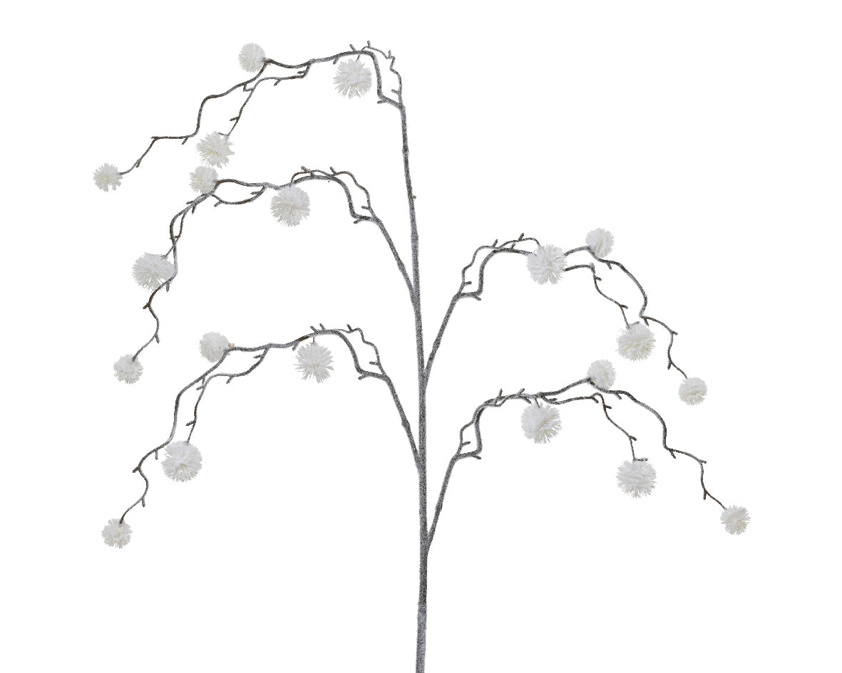 gałązka z bawełnianymi kulkami – 113 cm, biała