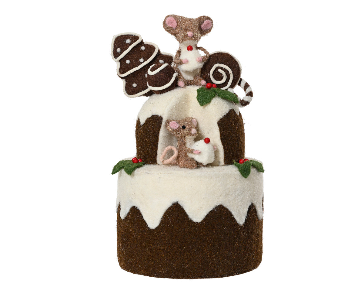 Dekoracyjny tort z myszkami z wełny 36 cm