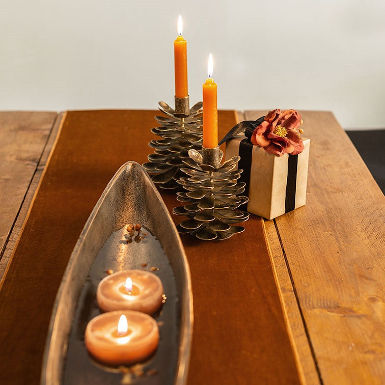 Świecznik szyszka sosny L – brązowy, 15 cm