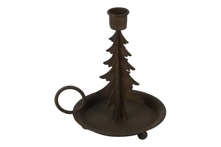 Świecznik metalowy rdzawy na świece stożkowe 17,5 cm