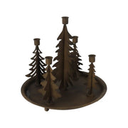 Świecznik metalowy z choinkami rdzawy 33 cm
