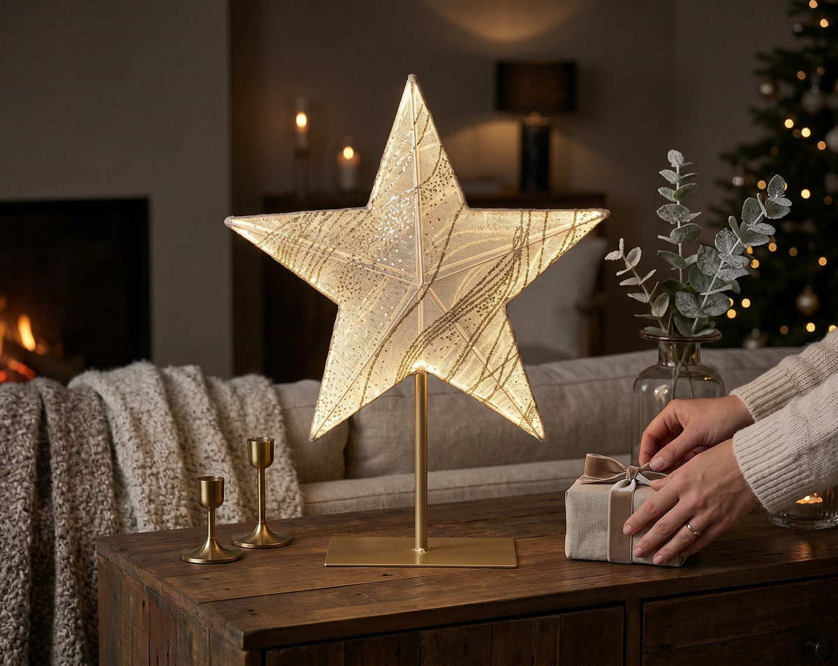 Gwiazda LED z tkaniny 50 cm – ciepłe białe światło