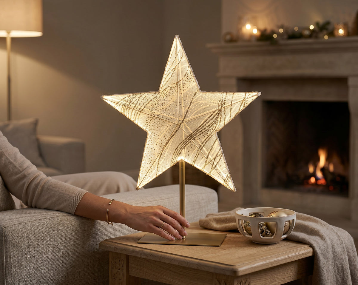 Gwiazda LED z tkaniny 50 cm – ciepłe białe światło