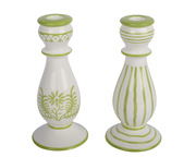Świecznik ceramiczny zielony - kwiat / paski