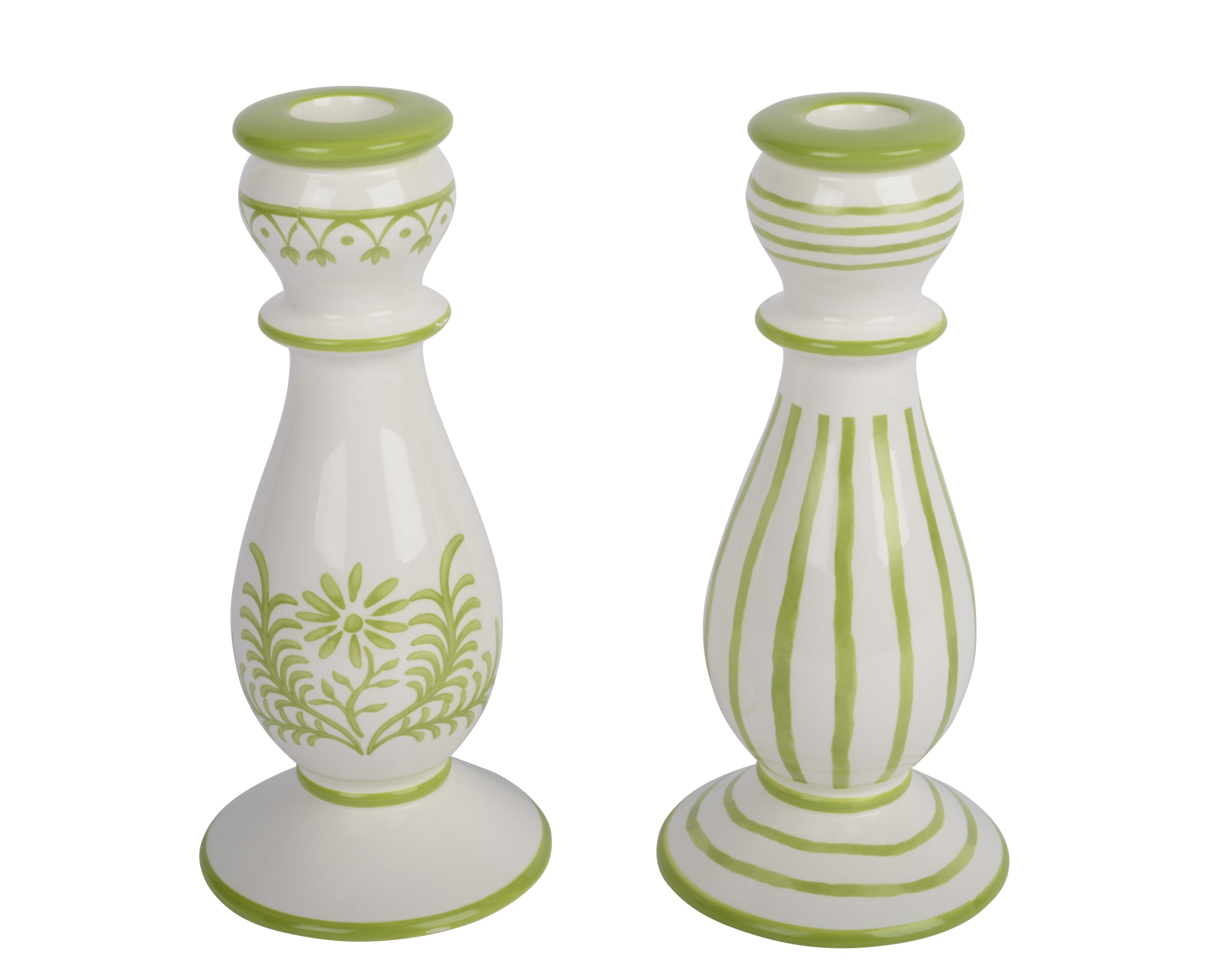 Świecznik ceramiczny zielony - kwiat / paski