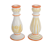 Świecznik ceramiczny pomarańczowy - kwiat / paski