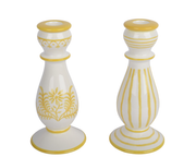 Świecznik ceramiczny żółty - kwiat / paski