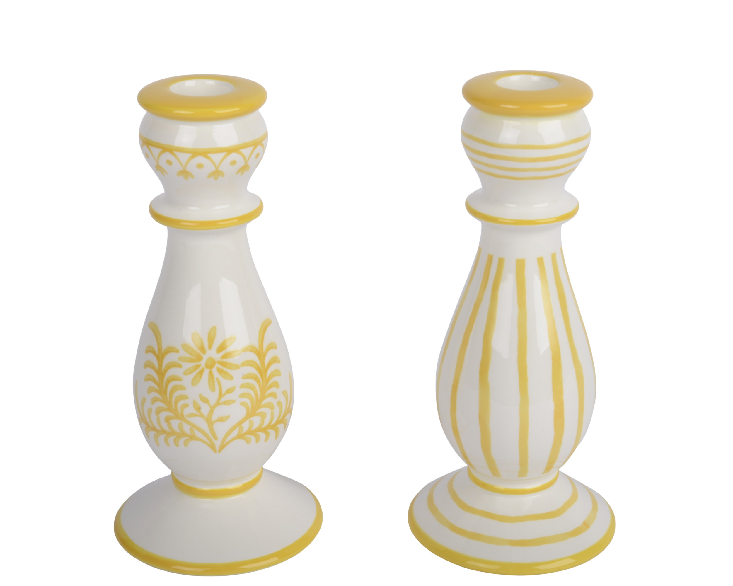 Świecznik ceramiczny żółty - kwiat / paski