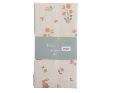 Bieżnik z motywem kwiatów 32×140 cm – naturalny