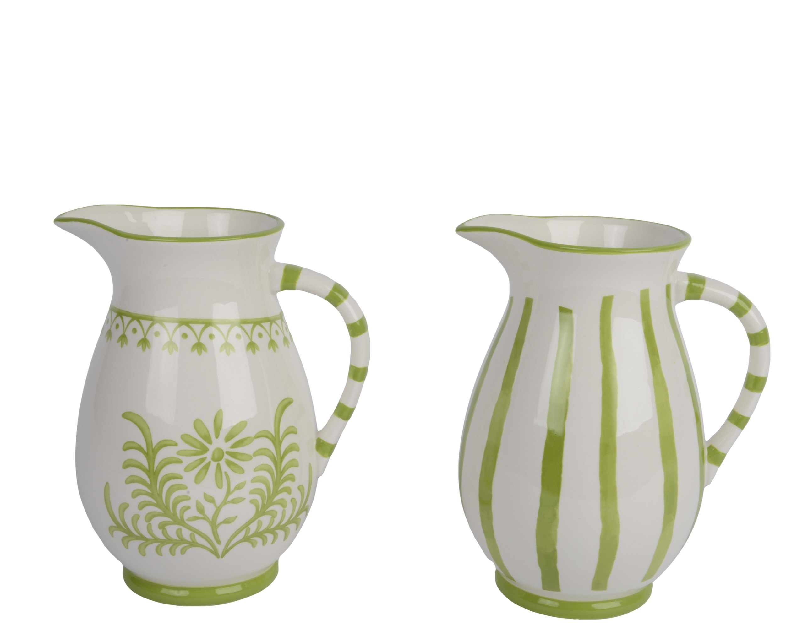 Dzban z dolomitu zielony – wzór kwiaty/paski, 22 cm