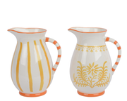Dzban z dolomitu pomarańczowy – wzór kwiaty/paski, 22 cm