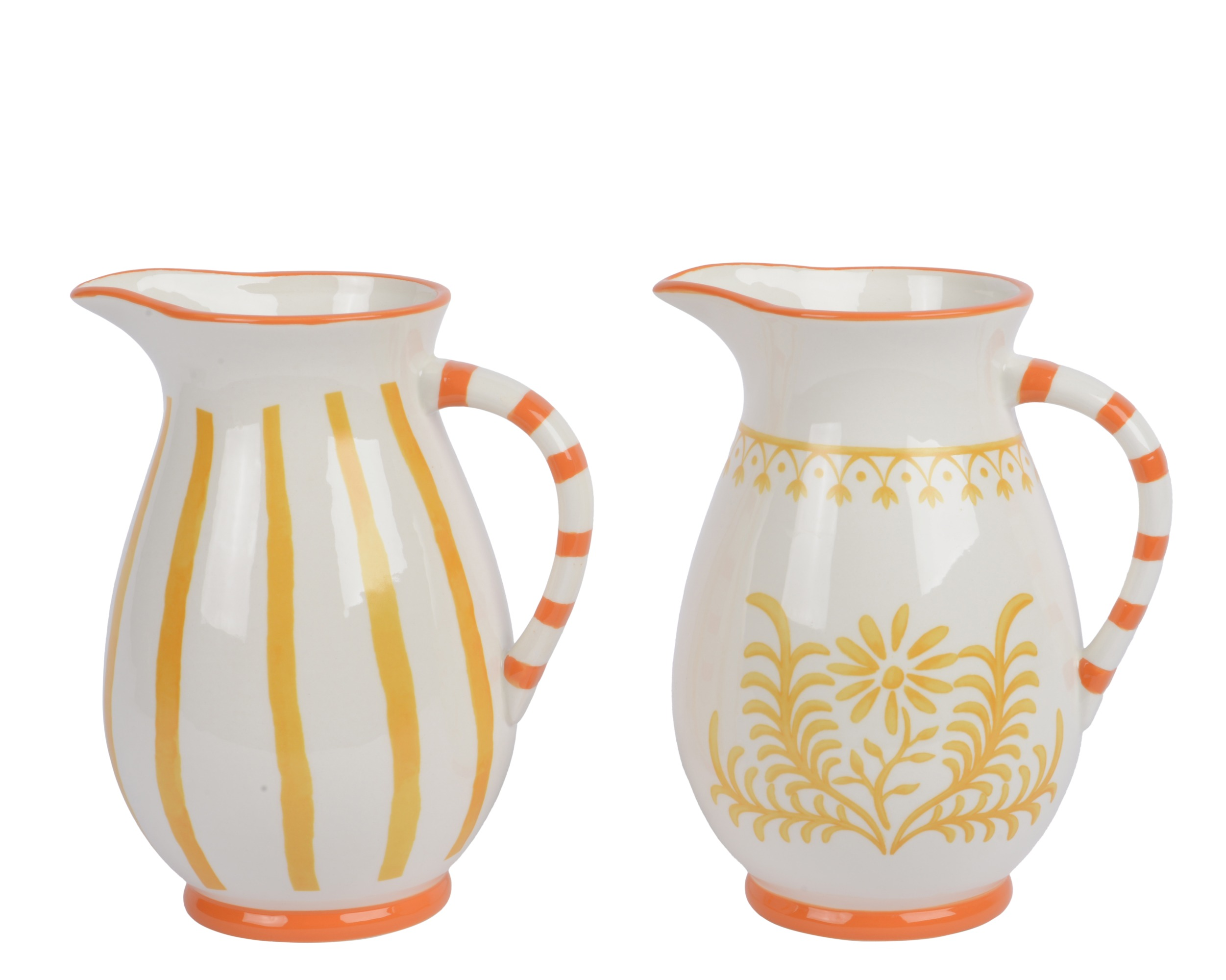 Dzban z dolomitu pomarańczowy – wzór kwiaty/paski, 22 cm