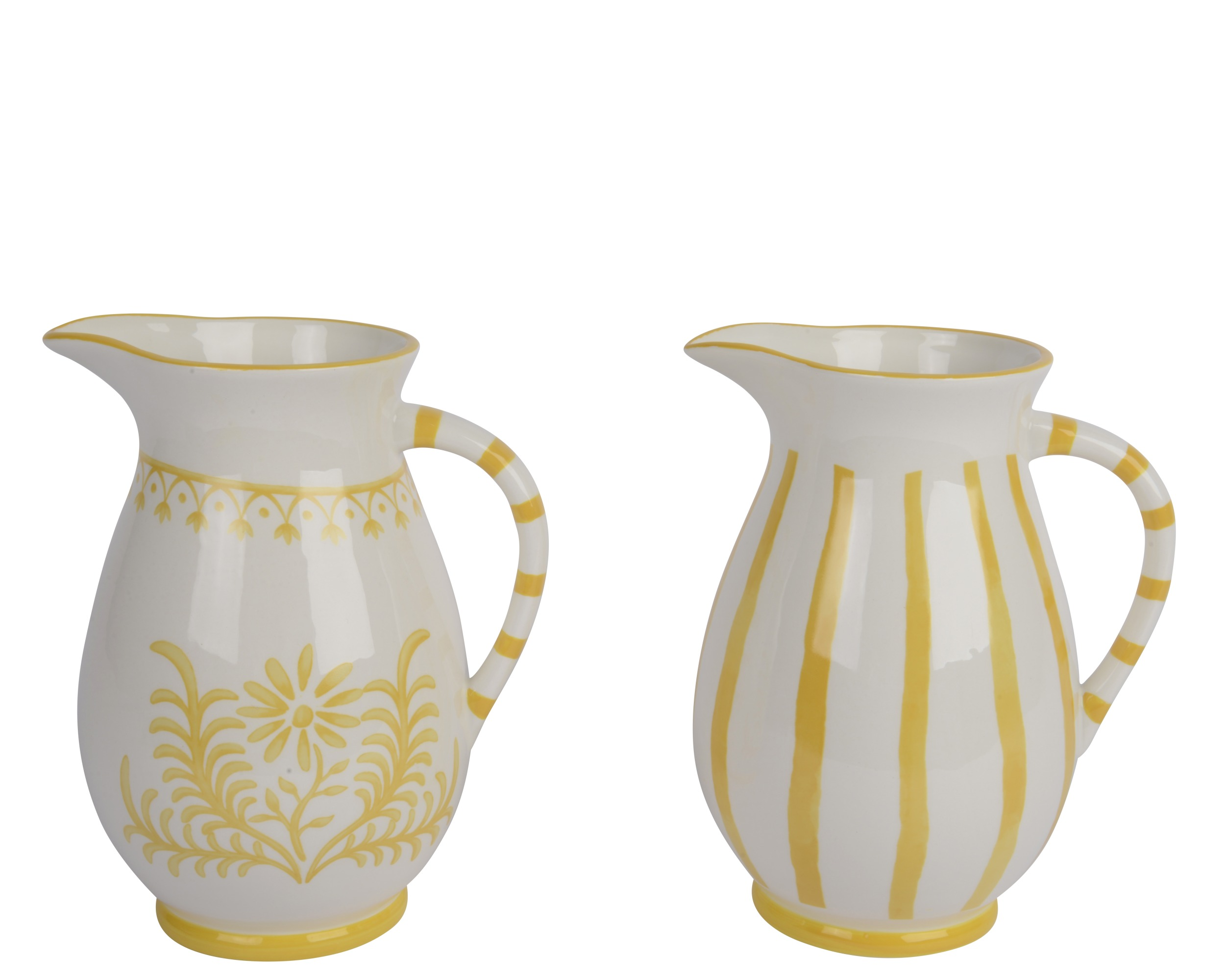 Dzban z dolomitu żółty – wzór kwiaty/paski, 22 cm