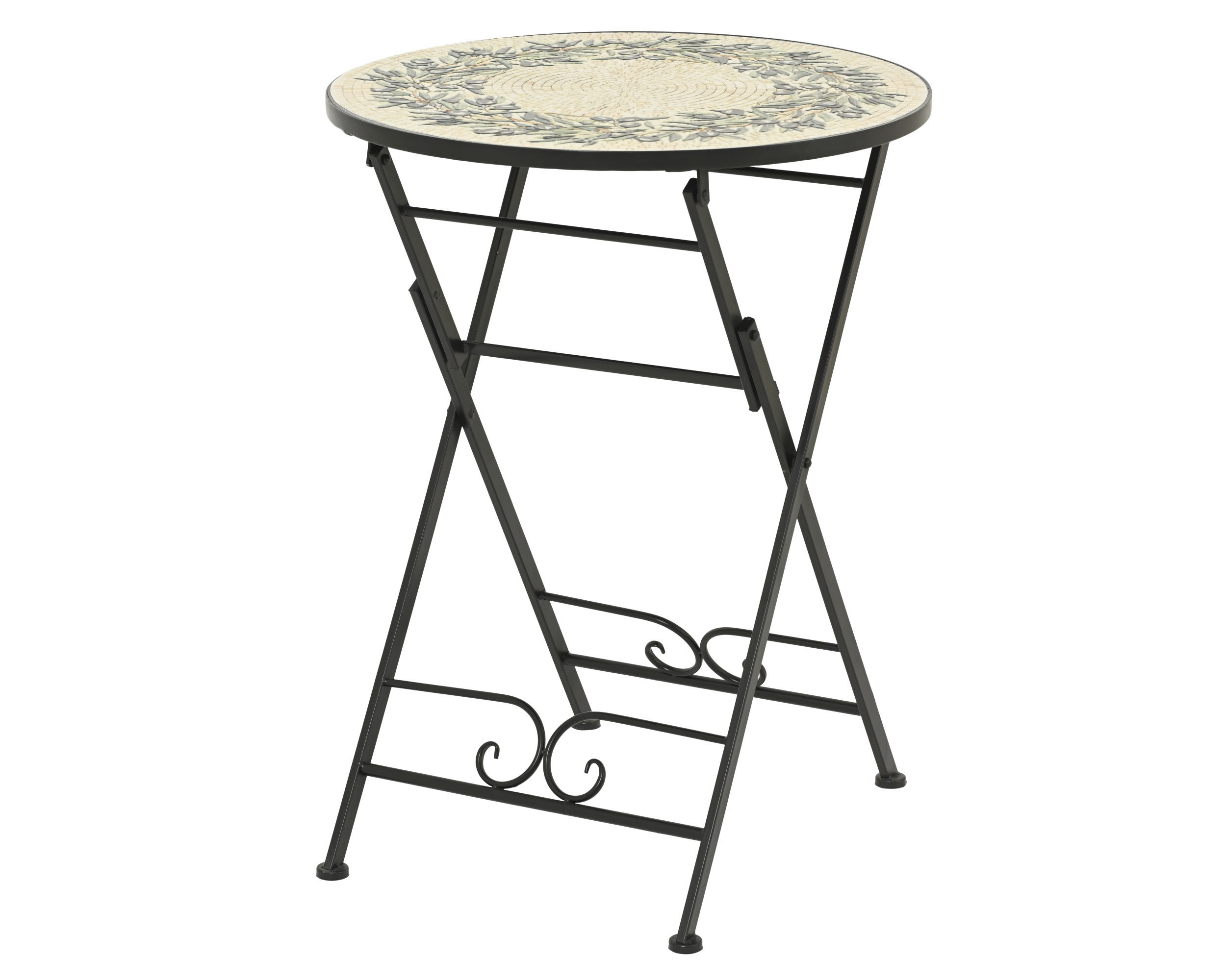 Stół ogrodowy z mozaiką – Oliwkowy, Ø 58 cm