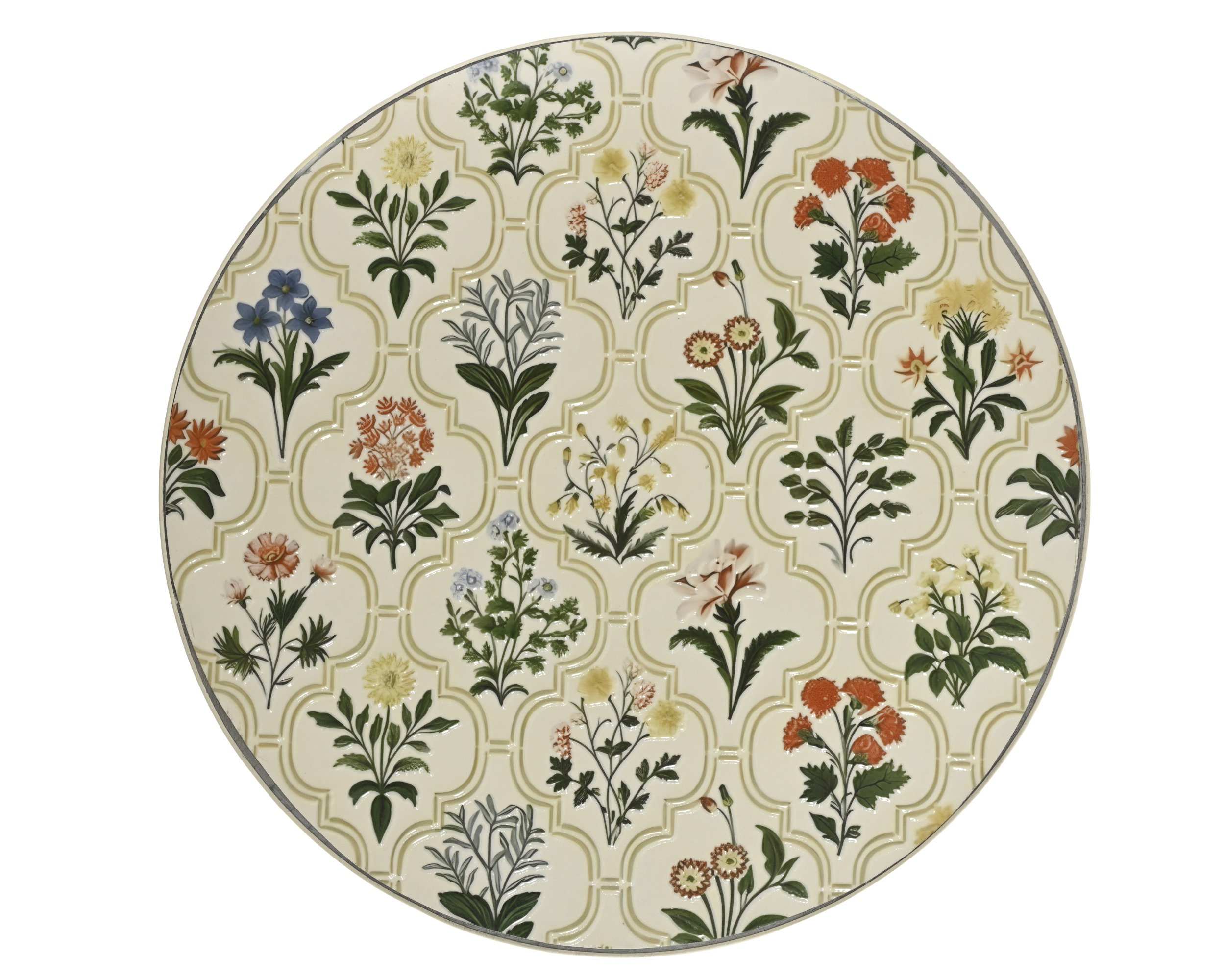 Stolik ogrodowy z mozaiką kwiaty – kremowy, Ø58 cm