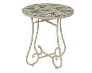 Stolik ogrodowy z mozaiką kwiaty – kremowy, Ø39 cm