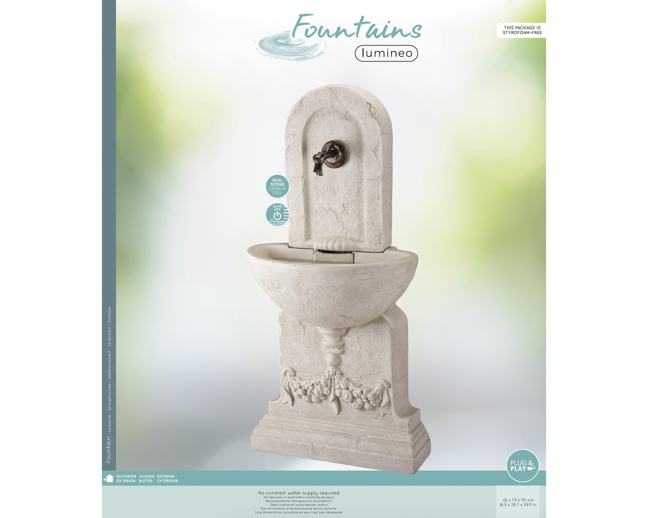 Fontanna ogrodowa ścienna z kranem – bielona, 151 cm