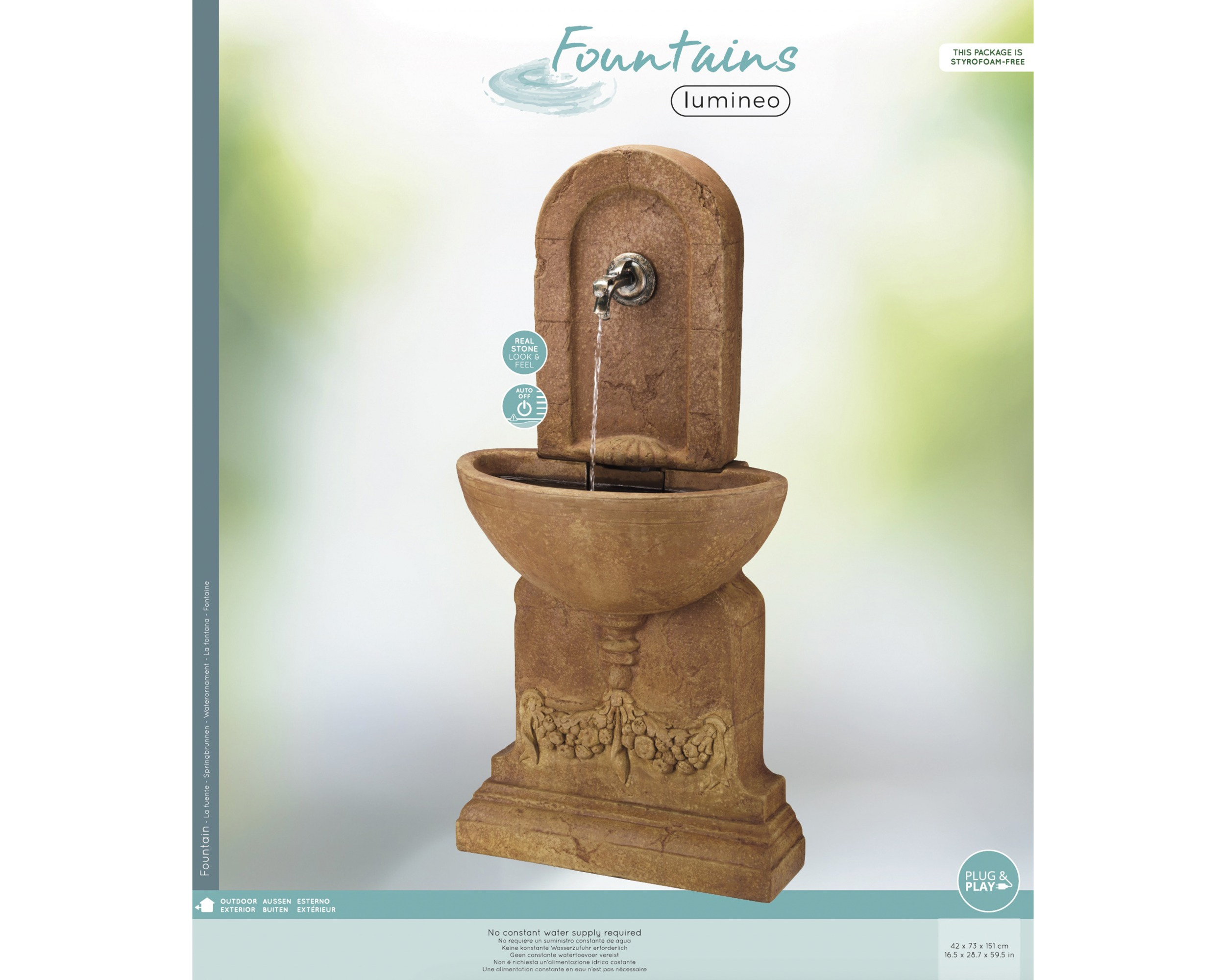 Fontanna ogrodowa ścienna z kranem – rustic brown, 151 cm