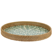 Taca rattanowa okrągła - Zielona 38 cm