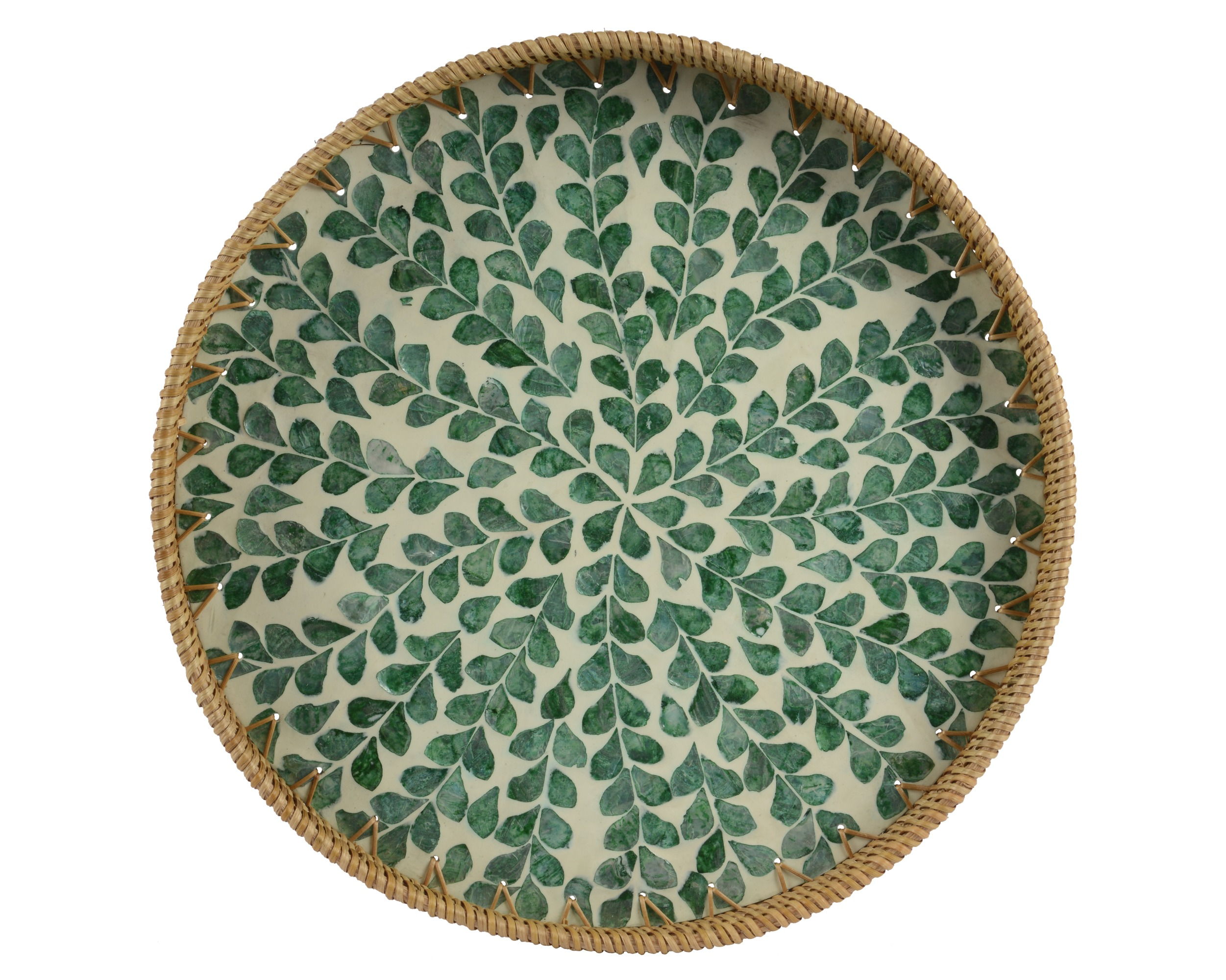 Taca rattanowa okrągła - Zielona 38 cm