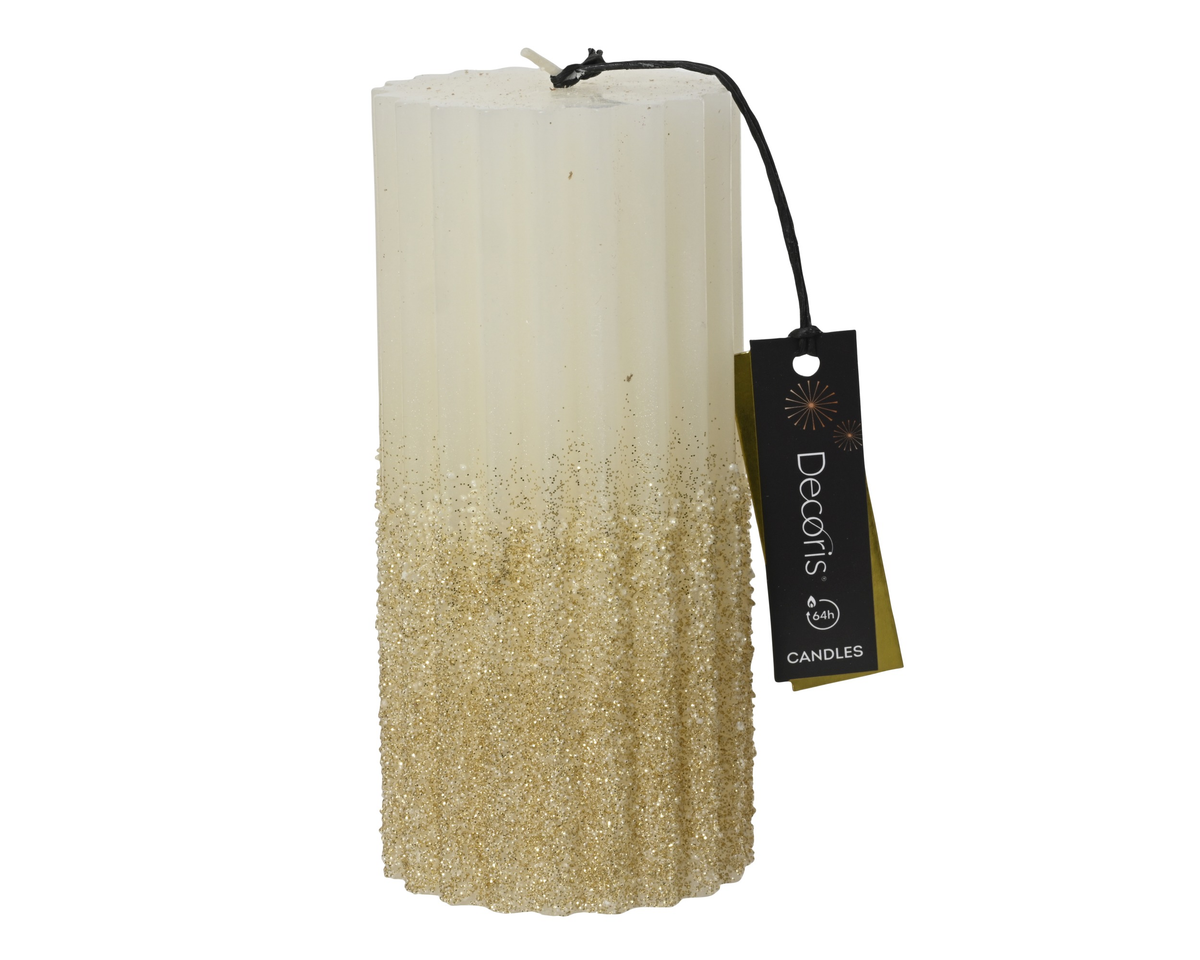 Świeca biała 15 cm  z brokatem – 64h