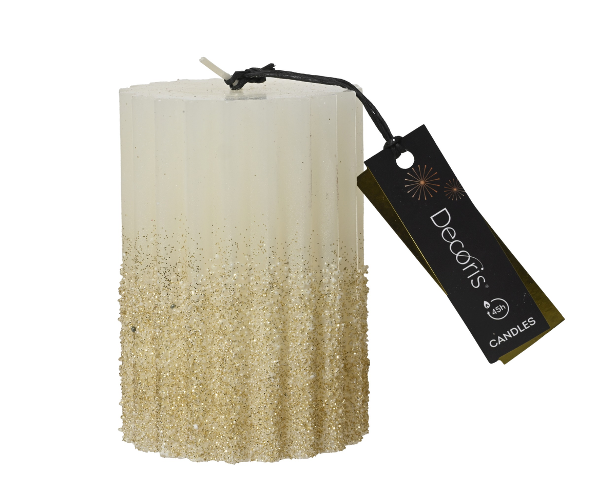 Świeca biała 10 cm z brokatem – 45h