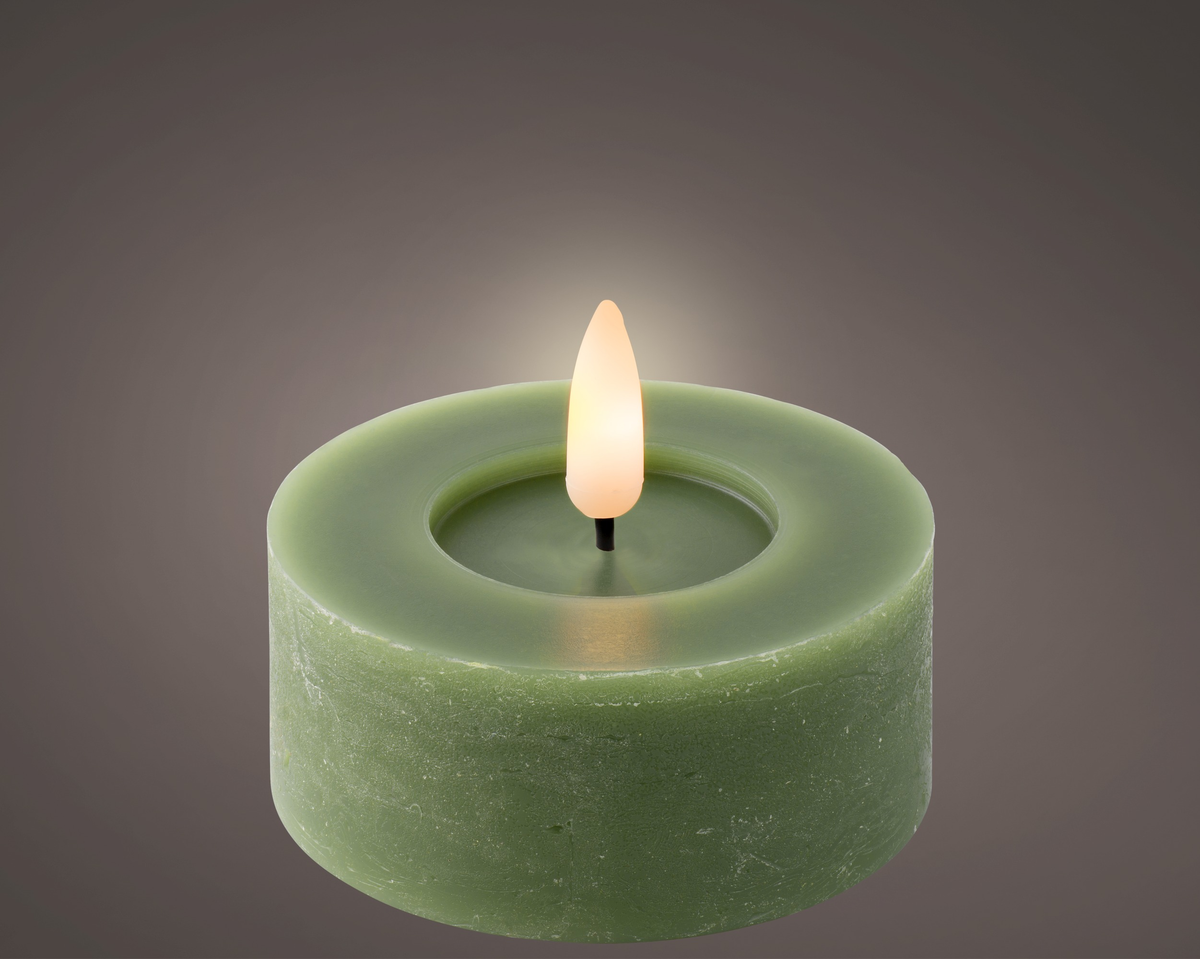 Świeczki LED tealight 6 cm zielone – 2 szt., efekt płomienia