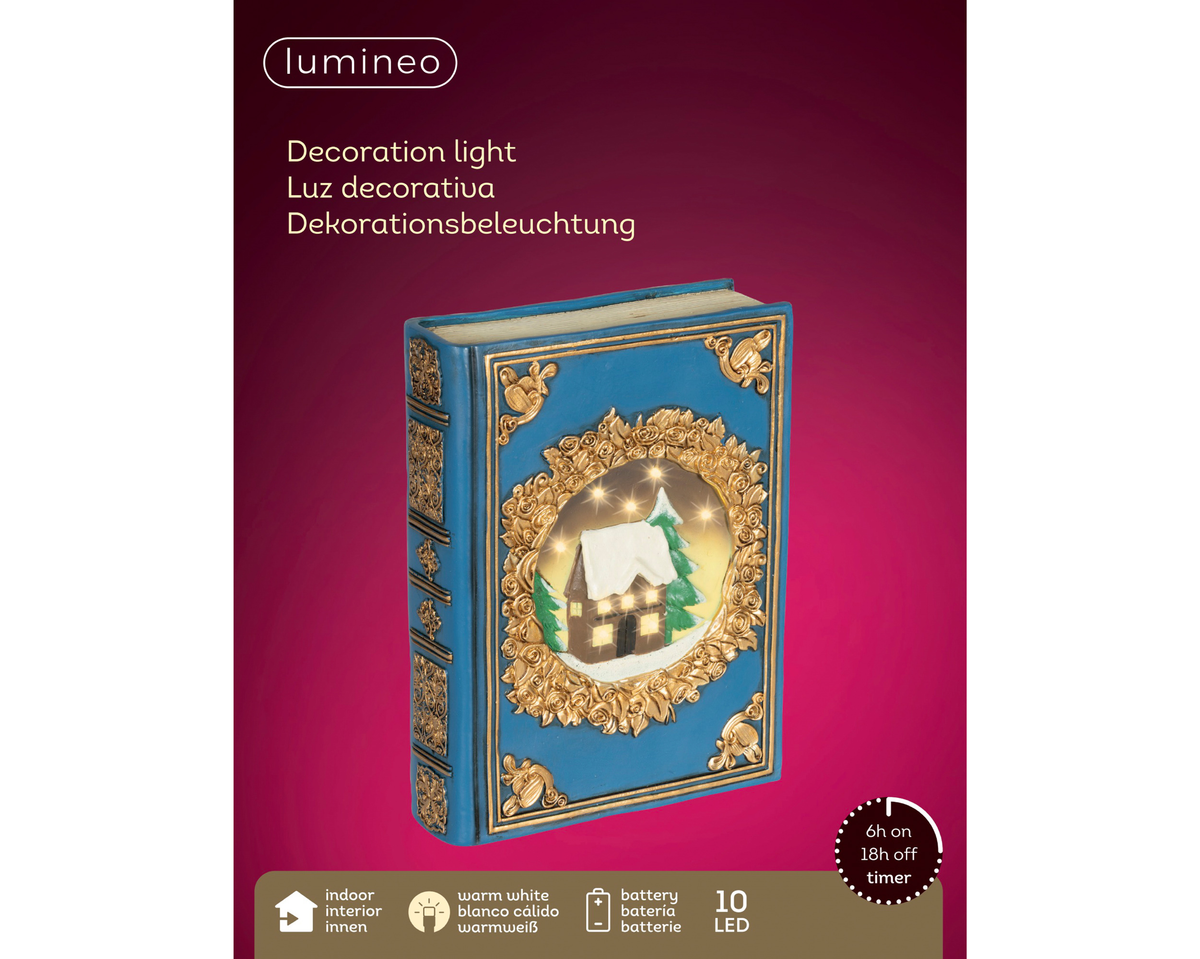 Niebieska świąteczna książka LED 22 cm