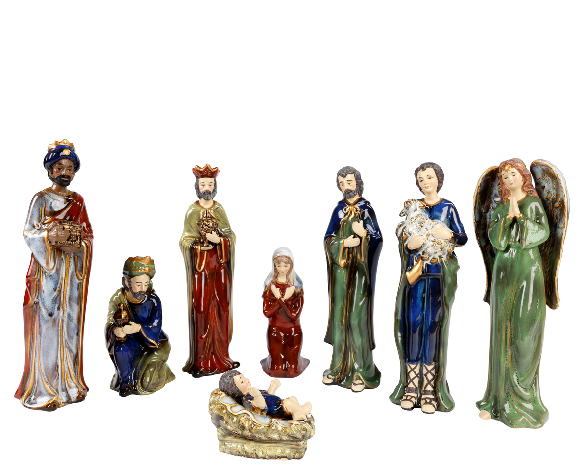 Porcelanowa szopka bożonarodzeniowa – zestaw 8 figurek 25 cm