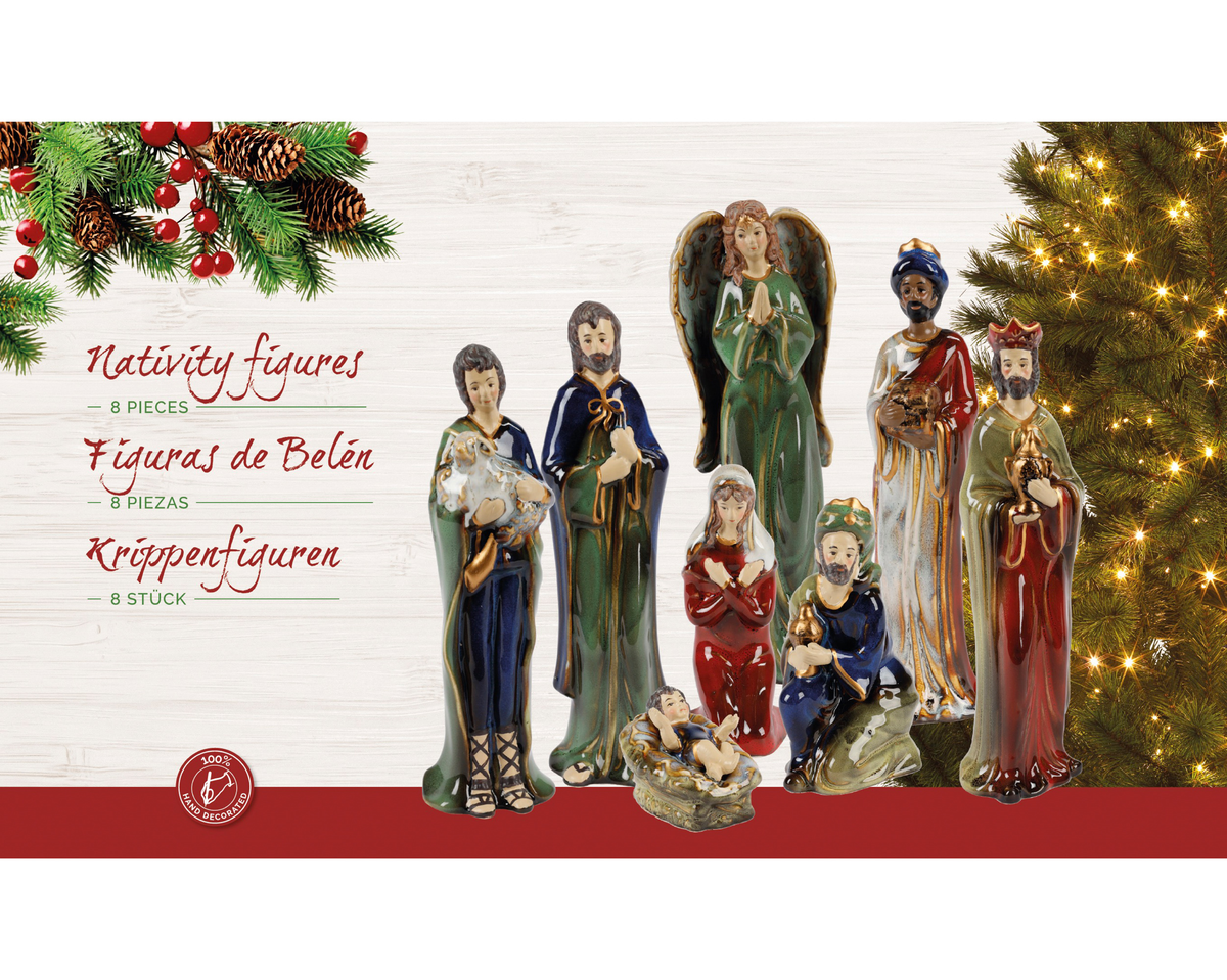 Porcelanowa szopka bożonarodzeniowa – zestaw 8 figurek 18 cm