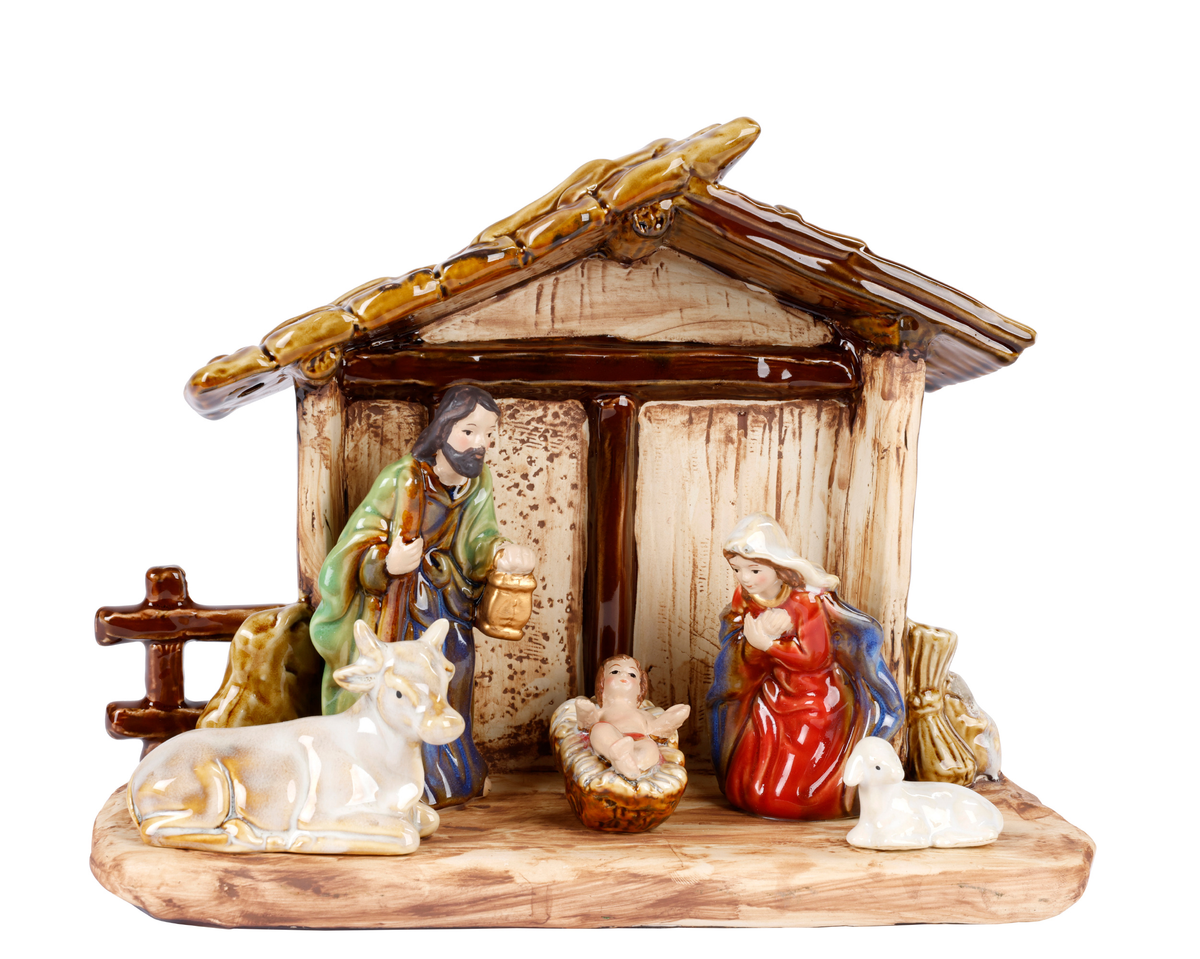 Porcelanowa szopka bożonarodzeniowa w domku 27 cm