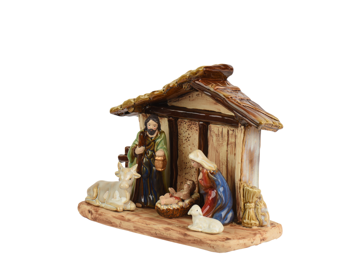 Porcelanowa szopka bożonarodzeniowa w domku 27 cm