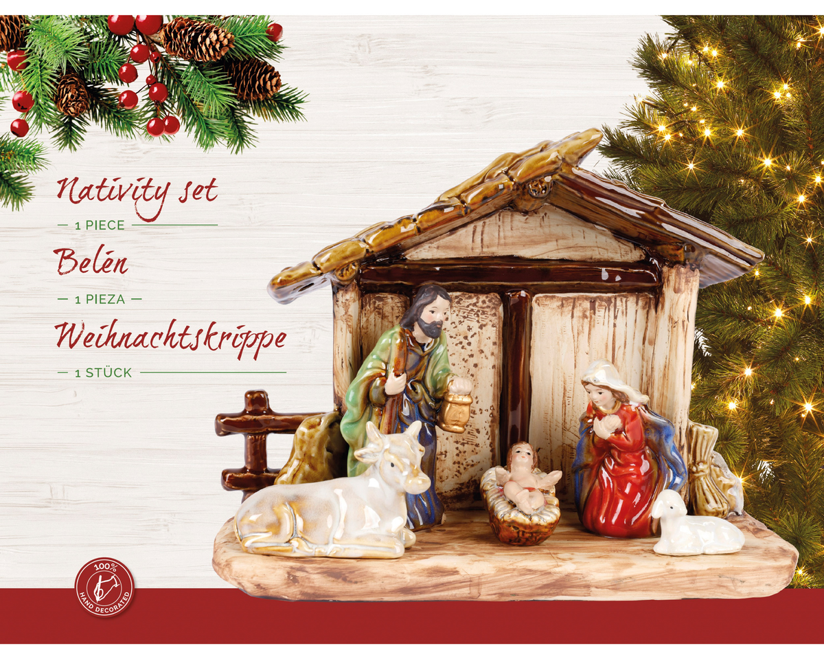 Porcelanowa szopka bożonarodzeniowa w domku 27 cm