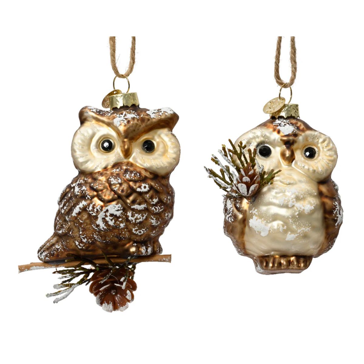 Zawieszka szklana Sowa z szyszką lub na gałązce (bombka)