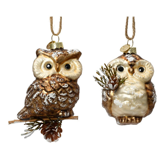 Zawieszka szklana Sowa z szyszką lub na gałązce (bombka)